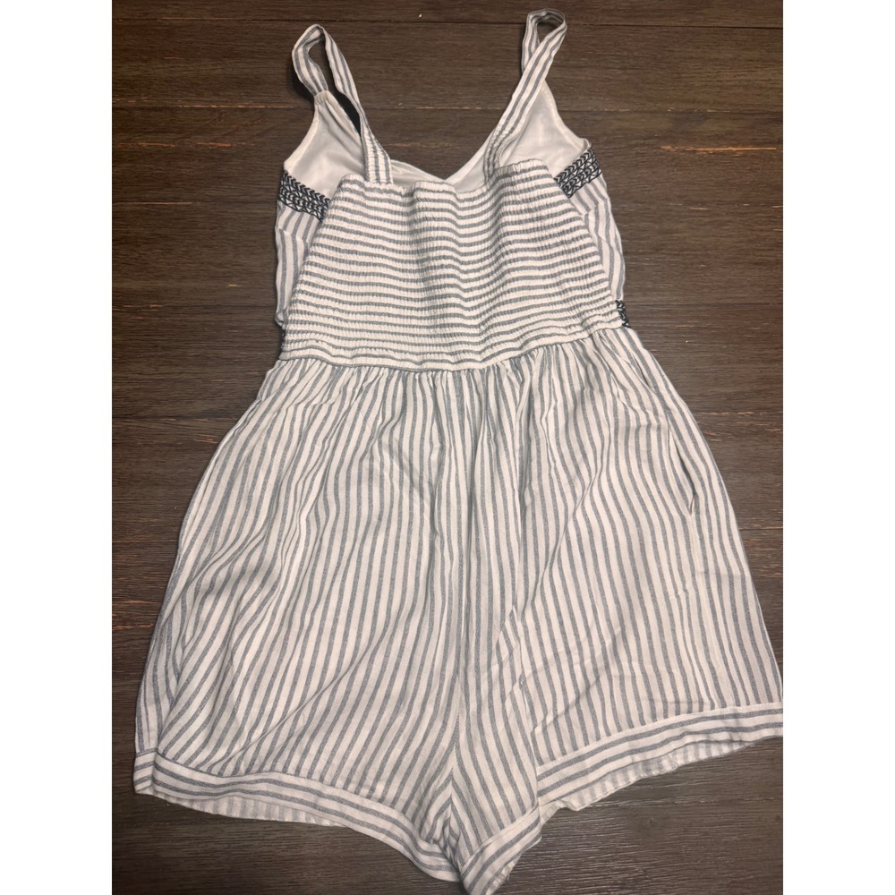 Japna Striped Embroidered Romper Blue White Smocked Back Sleeveless Medium - Picture 6 of 6
